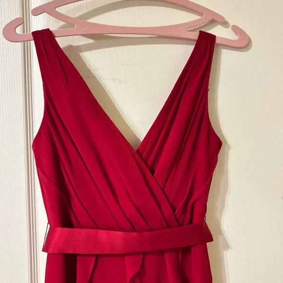 WHITE BY VERA WANG Womens Dress Chiffon Gown Size 8 Red Ruffles Wrap Bust Belted - Picture 4 of 13
